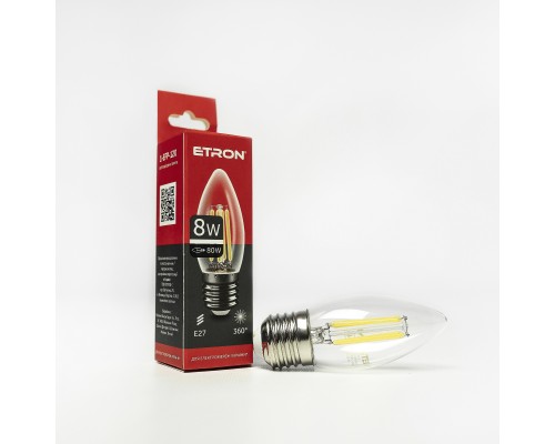 Лампа світлодіодна Led ETRON 8W 4200K Filament C37 E27 прозоре скло 1-EFP-120