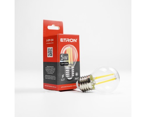 Лампа світлодіодна Led ETRON 5W 4200K Filament G45 E27 прозоре скло 1-EFP-154