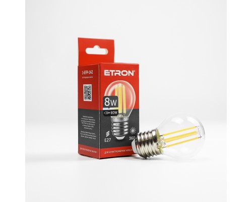 Лампа світлодіодна Led ETRON 8W 4200K Filament G45 E27 прозоре скло 1-EFP-142