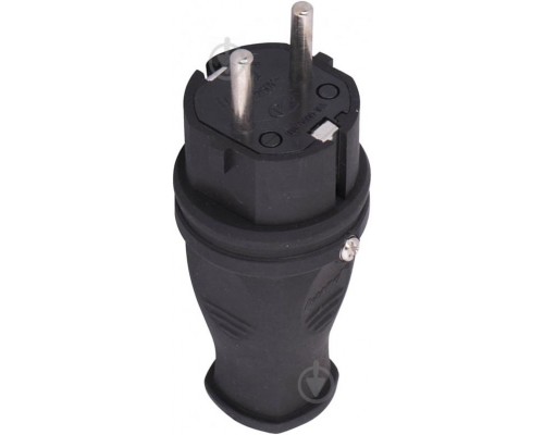 Вилка електрична Светоприбор КАУЧУК з заземленням пряма 16А чорна 405