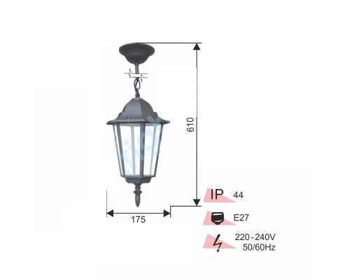 Світильник  60W 220V Е27 метал/чорний кріплення ланцюг 193032