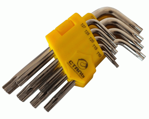 Набір ключів Г- подібних TORX з отвором 9 од Сталь 48104 /44533 Набір ключів Г- подібних TORX з отвором 9 од Сталь 48104 /44533
