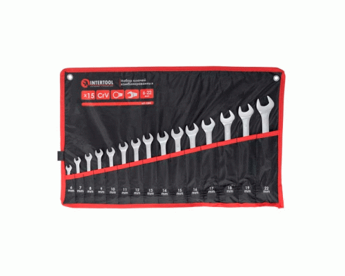 Набір ключів комбінованих  CRV 15шт 6-19мм ІНТЕРТУЛ НТ-1204