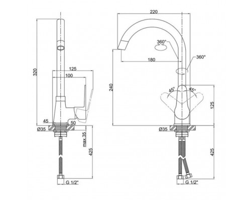 Змішувач для кухні Globus Lux LAZER GLLR-0203S-1-ONIX