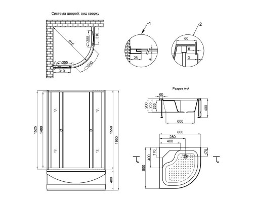 Душова кабіна Lidz WIEZA SC80*80 високий, скло Linie 4 мм 33723