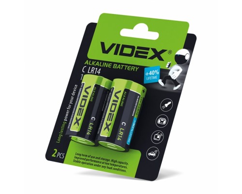 Батарейка VIDEX LR14/C 2pcs BLISTER CARD (24/96)