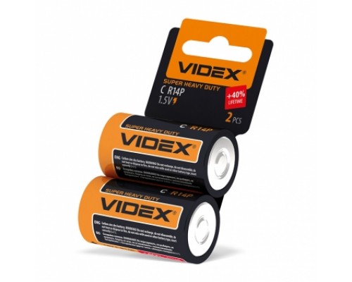 Батарейка VIDEX сольова R14P/C 2pcs SHRINK CARD