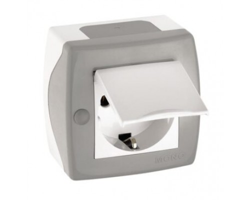 Розетка 1-на з заземленням Mono Electric OCTANS з кришкою сіра 104-020007-118