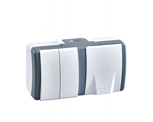 Вимикач 2-х клавішний Mono Electric OCTANS + розетка 1-a з заземленням IP54 154-020001-181