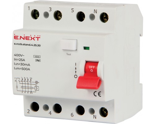 Вимикач диф.струму E.NEXT 4р 25А 30мА s034003