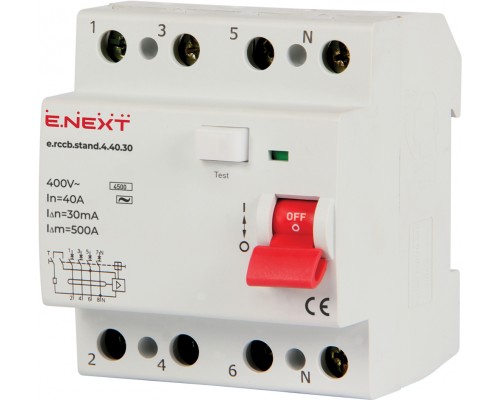 Вимикач диф.струму E.NEXT 4р 40А 30мА s034004