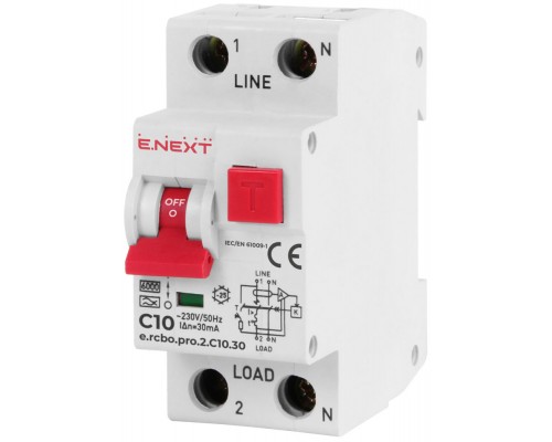 Вимикач диф.струму з захистом від надструмів E.NEXT 2р 10А 1Р+N 30мА p0720008