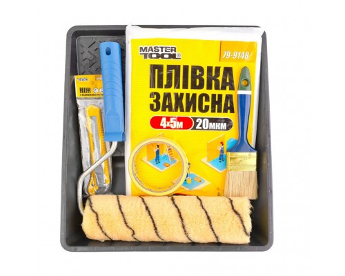 Малярний набір №5 (ванночка, пензель, валик з ручкою, ніж, плівка) 92-8105