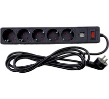 Фільтр мережевий EH-NFBU-5.3 з кнопкою 2 USB з захистн. шторками чорний