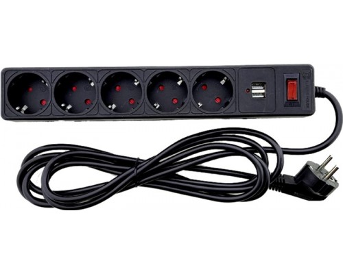 Фільтр мережевий EH-NFBU-5.3 з кнопкою 2 USB з захистн. шторками чорний