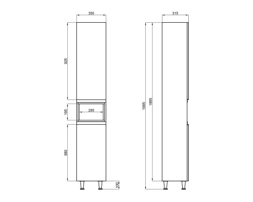 Пенал Qtap Robin напольний 6 полиць (3 скло) 350*1950*316мм White/Whitish 41605