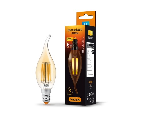 Лампа LED VIDEX 6W 2200K Filament C37FtA E14 VL-C37FtA-06142