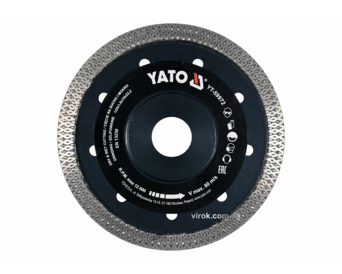 Диск алмазний по гресу, склу, кераміці YATO 125*1.6*10*22.2мм YT-59972 Диск алмазний по гресу, склу, кераміці YATO 125*1.6*10*22.2мм YT-59972