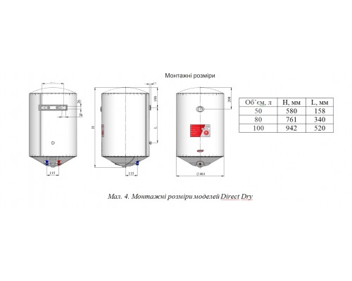 Водонагрівач (бойлер) 50л. 1,6 кВт. сухий тен Novatec Direct Dry NT-DD 50