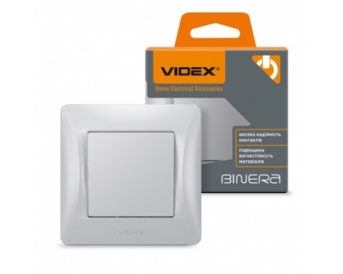 Вимикач одноклавішний срібний шовк VIDEX BINERA  VF-BNSW1-SS