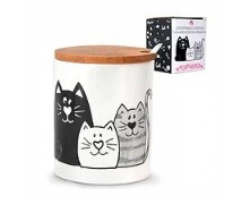 Цукорниця з ложкою та бамбуковою кришкою Мурчики (d-10см, h-8см, 330мл) 6024-19