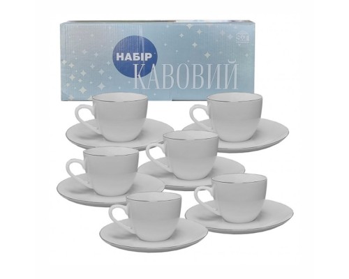 Сервіз кавовий 12пр Срібло (чашка 120мл, блюдце 13см) 1453-4