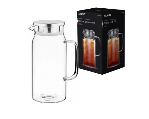 Глечик Ardesto з кришкою 1200мл б/с скло нержавіюча сталь AR2612PG
