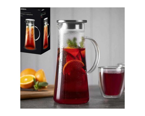 Глечик Ardesto з кришкою 1400мл б/с скло нержавіюча сталь AR2614PG