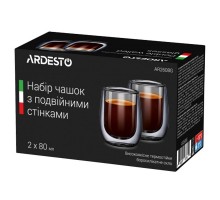 Набір чашок "Ardesto" з подв.ст. для еспресо 80мл H 7,3см 2 од. б/с скло AR2608G