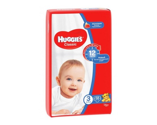 Підгузники дитячі Huggies Classic 3 (4-9кг) 58шт. Підгузники дитячі Huggies Classic 3 (4-9кг) 58шт.