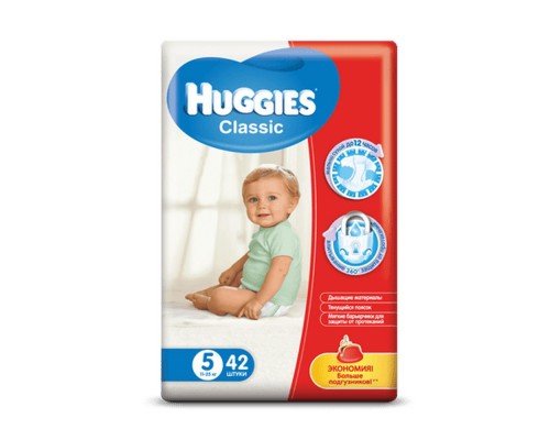 Підгузники дитячі Huggies Classic 5 (11-25кг) 42шт. Підгузники дитячі Huggies Classic 5 (11-25кг) 42шт.