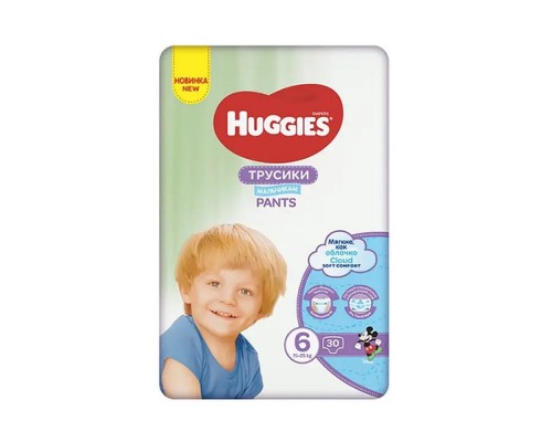 Трусики-підгузники Huggies Pants дитячі 6 (17-23кг) 30шт.BOY Трусики-підгузники Huggies Pants дитячі 6 (17-23кг) 30шт.BOY
