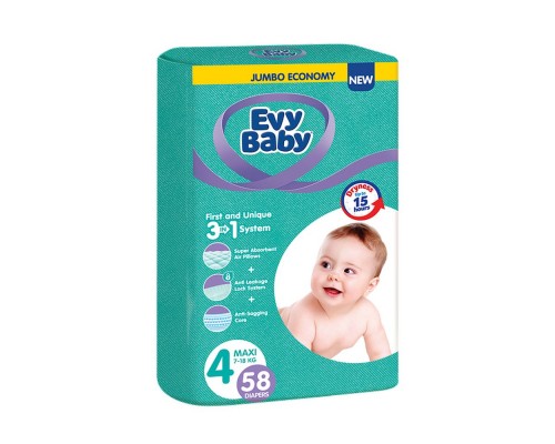 Підгузники дитячі Evy Baby Elastic 4 (7-18кг) 64шт Maxi Підгузники дитячі Evy Baby Elastic 4 (7-18кг) 64шт Maxi