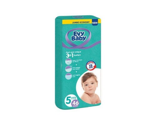 Підгузники дитячі Evy Baby Elastic 5 (11-25кг) 48шт Junior Підгузники дитячі Evy Baby Elastic 5 (11-25кг) 48шт Junior