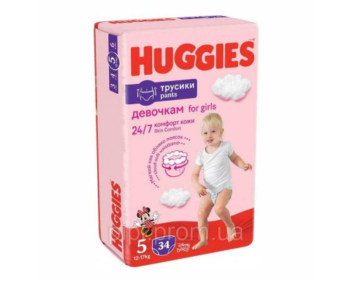 Трусики-підгузники Huggies Pants дитячі 5 (12-17кг) 34шт GIRL Трусики-підгузники Huggies Pants дитячі 5 (12-17кг) 34шт GIRL