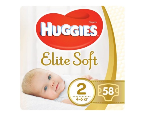 Підгузники дитячі Huggies Elite Soft 2 (4-6кг) 58шт. Підгузники дитячі Huggies Elite Soft 2 (4-6кг) 58шт.