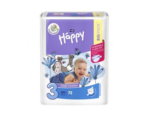 Дитячі підгузники Happy 3 72шт/уп.