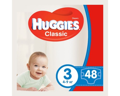 Підгузники дитячі Huggies Classic 3 (4-9кг) 48шт. Підгузники дитячі Huggies Classic 3 (4-9кг) 48шт.