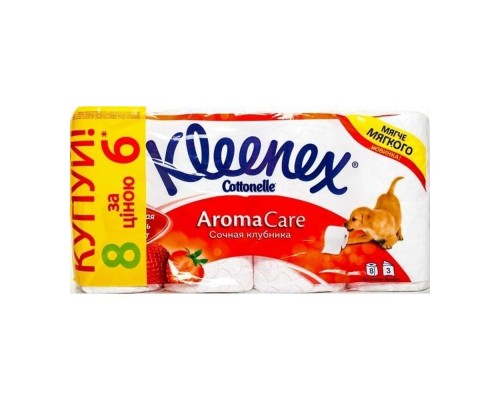 Туалетний папір Kleenex 3-х шар.6+2рул. Полуниця Туалетний папір Kleenex 3-х шар.6+2рул. Полуниця