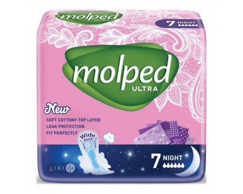 Гігієнічні прокладки MOLPED Ultra night 6 капель 7 шт. Гігієнічні прокладки MOLPED Ultra night 6 капель 7 шт.