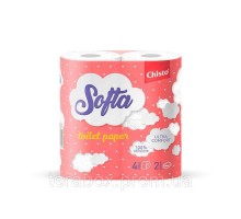 Туалетний папір целюлоза Softa Chisto на гільзі, по 4рул. 2-х біло-рожева