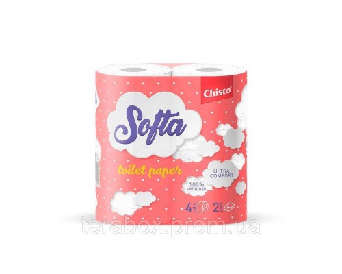 Туалетний папір целюлоза Softa Chisto на гільзі, по 4рул. 2-х біло-рожева Туалетний папір целюлоза Softa Chisto на гільзі, по 4рул. 2-х біло-рожева