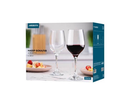 Бокали для вина 6шт 480мл скло Adresto Gloria AR2648GW