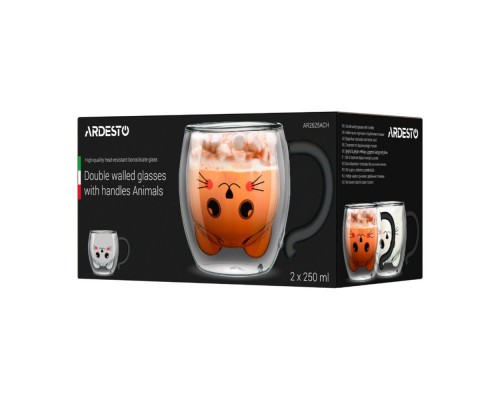 Набір чашок з ручками та подв.ст. 250мл б/с скло "Adresto Animals" AR2625ACH