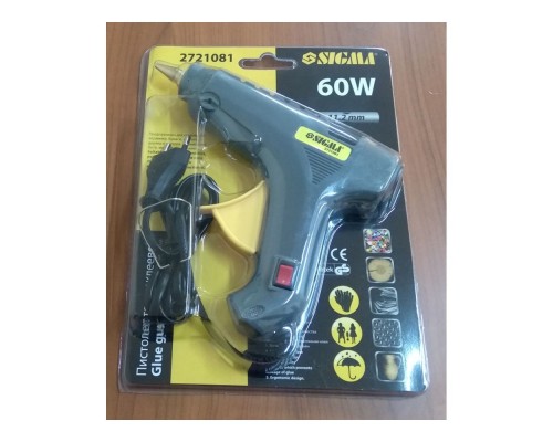 Пістолет клеєвий 60W 11,2мм з вимикачем SIGMA 2721081 Пістолет клеєвий 60W 11,2мм з вимикачем SIGMA 2721081