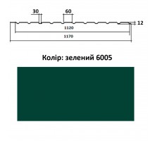 профнастил ПС-12 1,5м*1,17м 6005 зелений