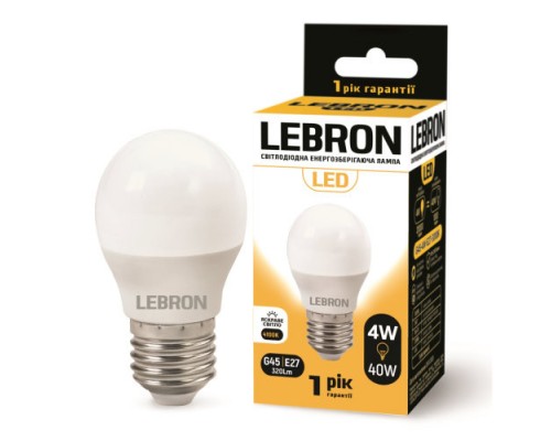 Лампа світлодіодна LED LEBRON 4W 4100K L-G45 Е27 320Lm 11-12-42