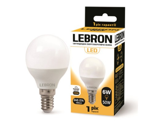 Лампа світлодіодна LED LEBRON 6W 4100K L-G45 Е14 480Lm 11-12-20