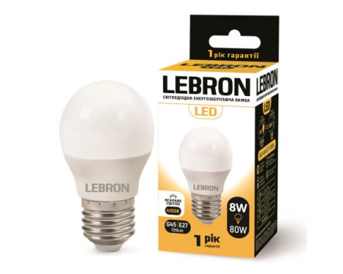 Лампа світлодіодна LED LEBRON 8W 4100K L-G45 Е27 700Lm 11-12-58