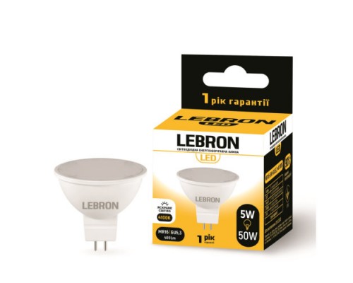 Лампа світлодіодна LED LEBRON 5W 4100K L-MR16 GU5,3 400Lm 11-14-30